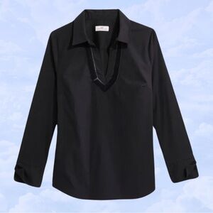 VINEYARD VINES NWT Velvet Trim Popover Top in Jet Black Cotton Blouse size small